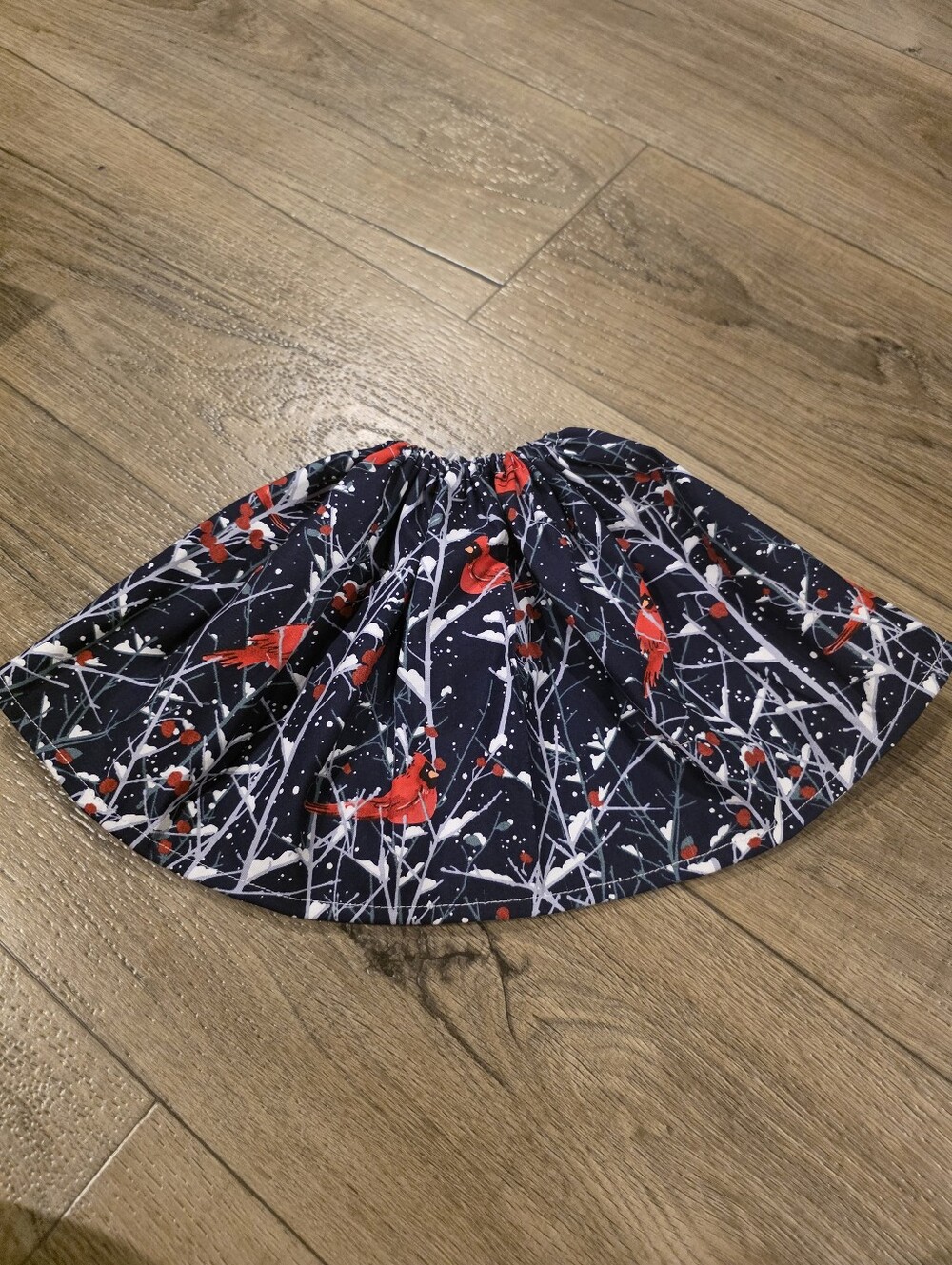 19" Handmade Navy with Red Cardinal Print Porch Goose Dress